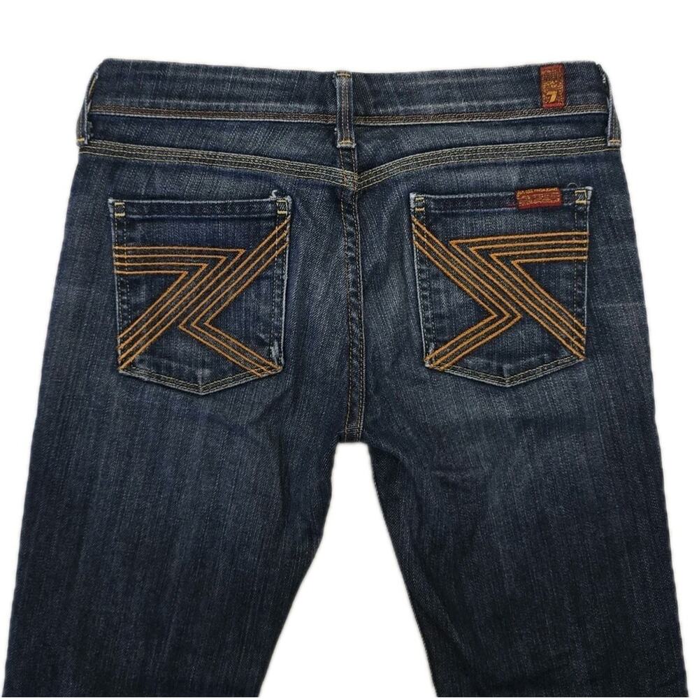7 For All Mankind Women’s Dark Blue Bootcut Jeans with Tan Pocket Stitch